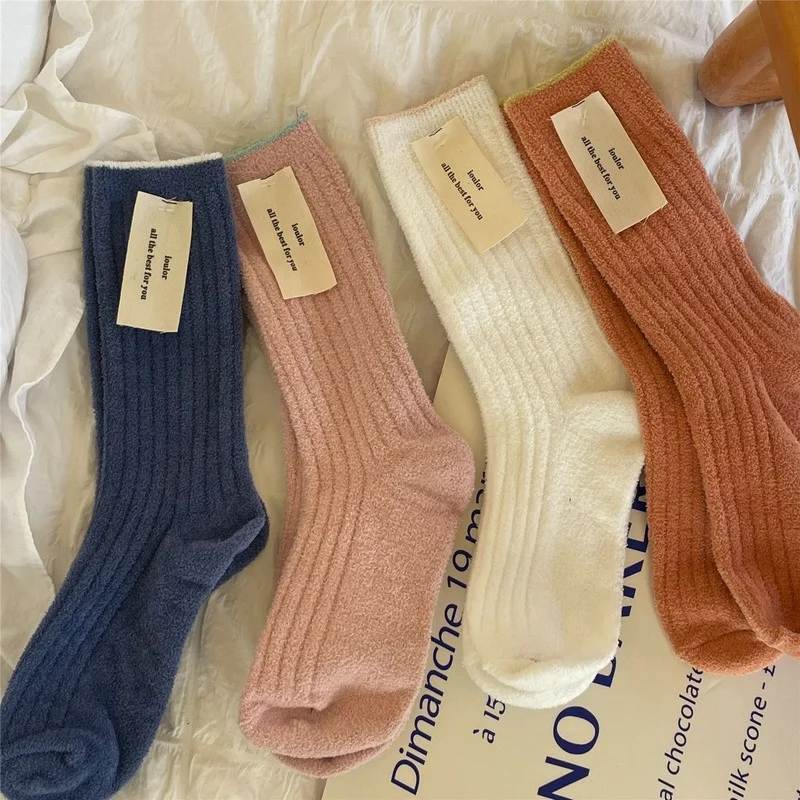 

Fashion New Winter Socks Women Solid Color Thicken Warm Woman Long Socks Soft Warmer Homewear Thermal Floor Sleeping Socks Gifts