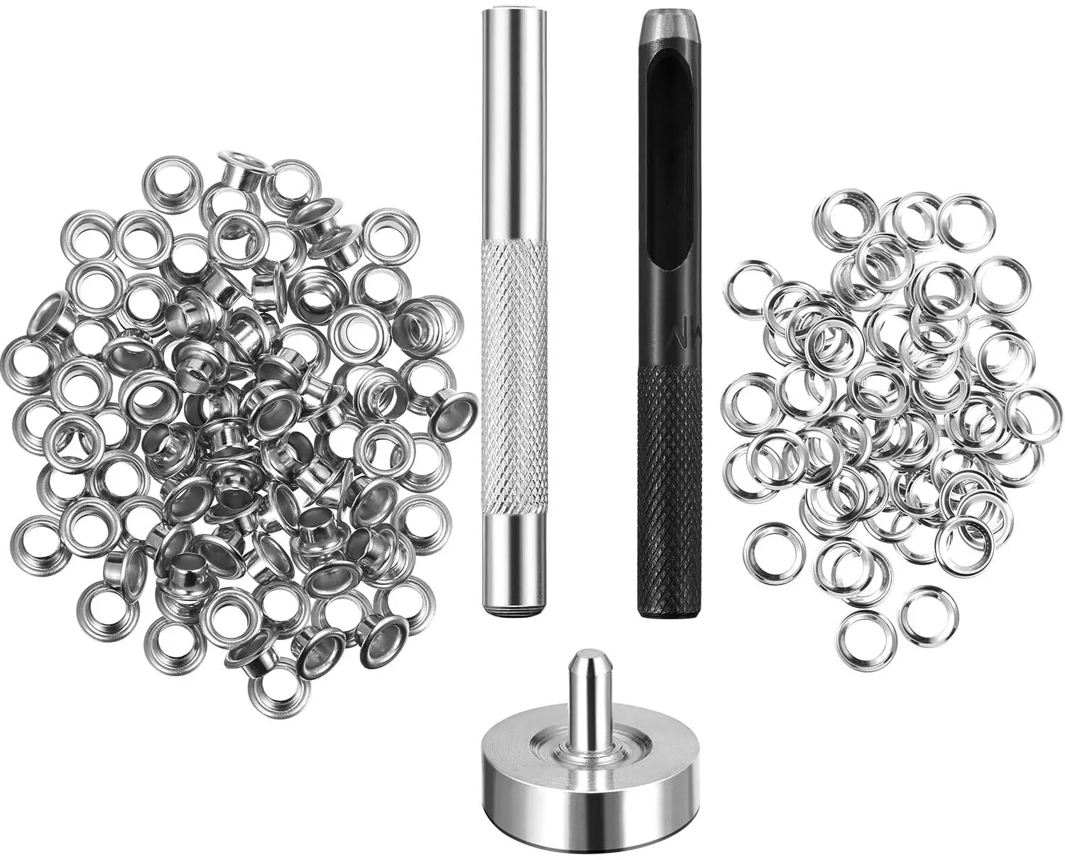 4/6/8/10/20mm 100 Set Silver Eyelet and Eyelet Punch Die Tool Set Metal Button for DIY Leather Craft Clothing Shoes Belt Grommet