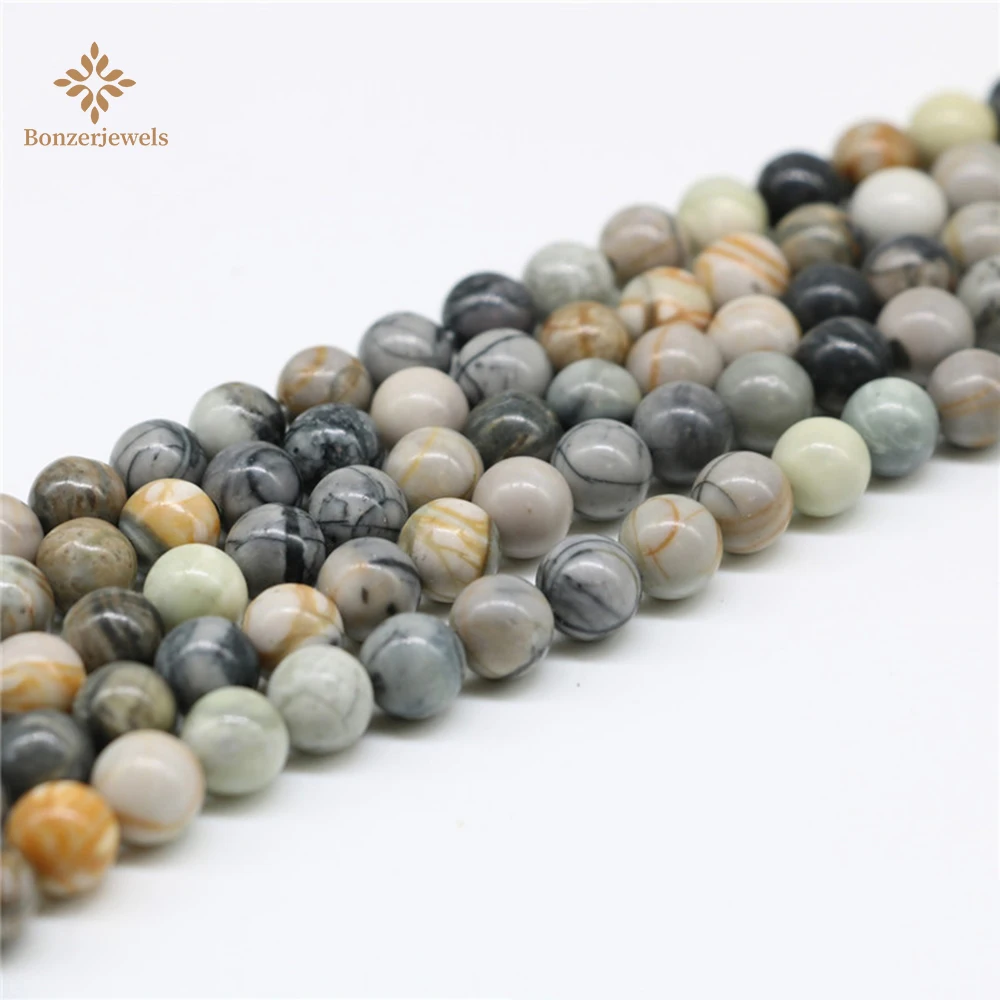 

Natural Gray Picasso Jaspers Stone Round Loose Beads For Jewelry Making Diy Bracelet Necklace 15'' Strand 4 6 8 10 12MM