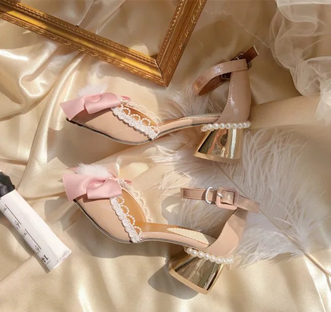 Элегантная Милая женская обувь принцессы в стиле ретро с жемчугом кружевом и