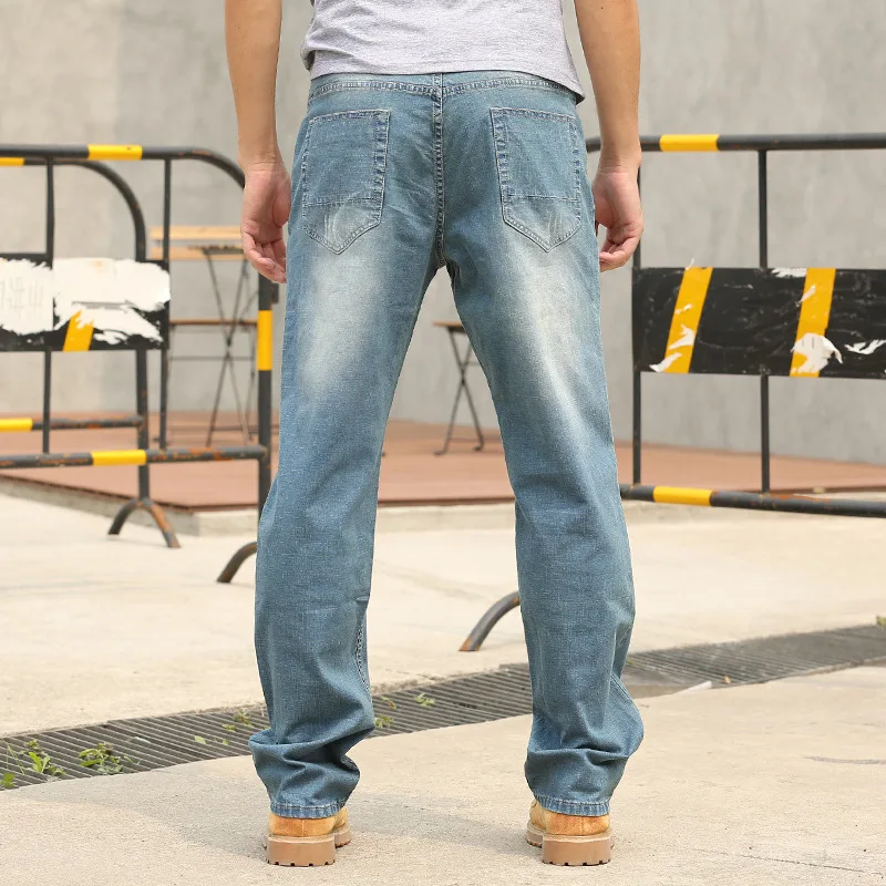 Summer Thin Section Baggy Brand Men Jeans Straight Large Size Elastic  Comfortable Denim Pants Hip Hop Streetwear Blue Trousers