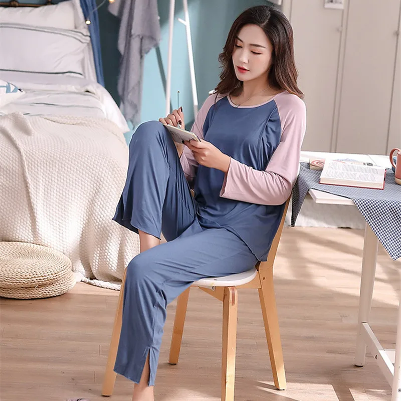 Fdfklak New Long Sleeve Pyjama Maternity Autumn Pregnancy Pijamas Women Sleepwear pyjama Set Modal Two Pieces Nursing Pajama