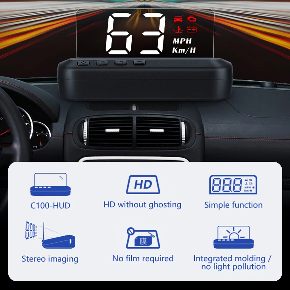 C100 HUD OBD2 II EUOBD головой вверх Дисплей превышение скорости Предупреждение Системы