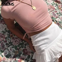 aproms sexy side drawstring tie up ruched tank tops women solid color slim crop top ladies streetwear ribbed knitted tees 2021