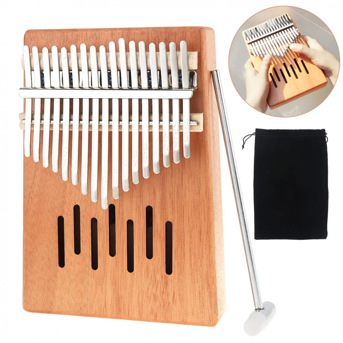 

Thumb Piano 17 Key Kalimba Single Board Mahogany Waterfall Sound Hole Mbira Mini Keyboard Instrument Thumb Piano