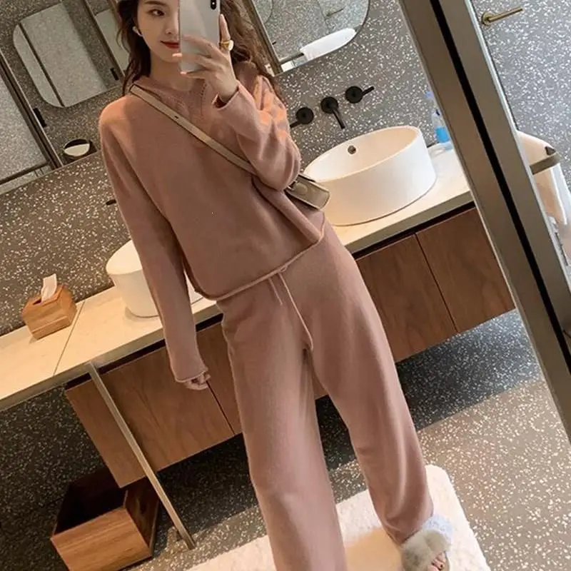 Женский свитер из двух частей трикотажные комплекты повседневный спортивный