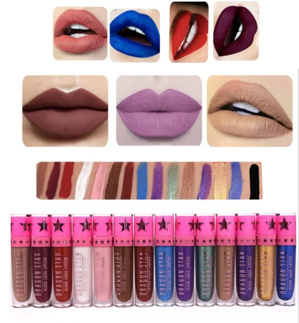 

15PCS/LOT Brand Dragon Stars Matte LipGloss Makeup Tint Liquid Matte Lipstick Velvet waterproof longlasting Beverly Hill lip kit