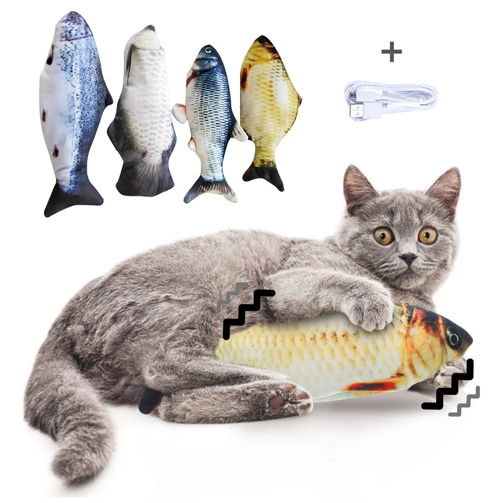 

2021 New Cat Wagging Catnip Toy Dancing Moving Floppy 30CM Fish Cats Toy USB Charging Simulation Cat Toy Electronic Pet Cat Toy