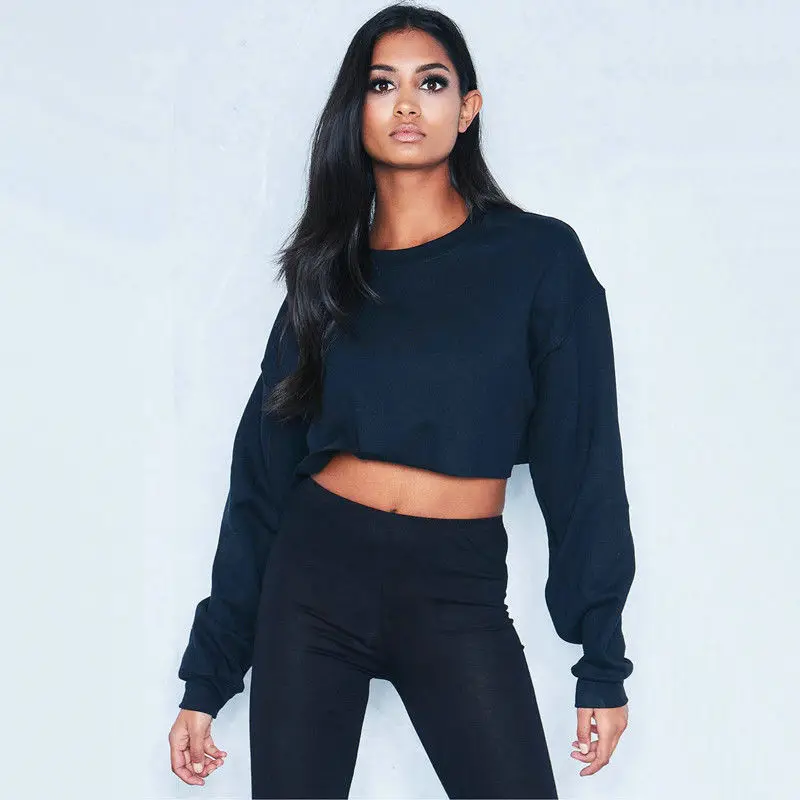 2020 Autumn Winter Fashion Streetwear Hoodies Women Casual Long Sleeve Jumper Cropped Top Pullover Sweatshirts 5