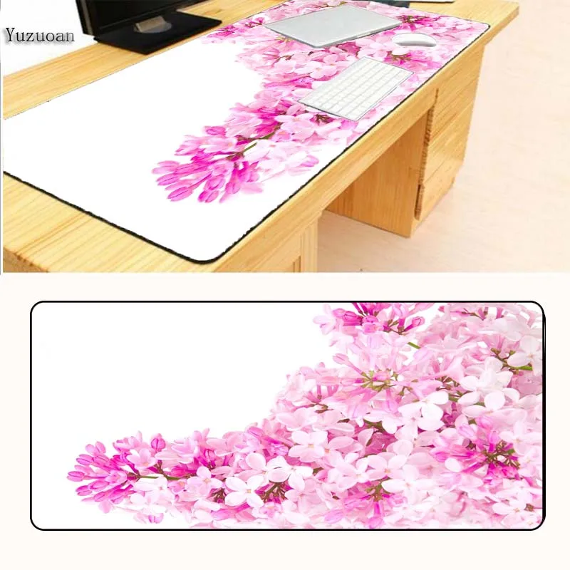Yuzuoan Beauty 900x400x3мм розовые цветы Расширенный игровой коврик для мыши Коврик большой