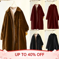 winter women jacket casual solid color button loose large size corduroy jackets ladies button long sleeve vintage coats
