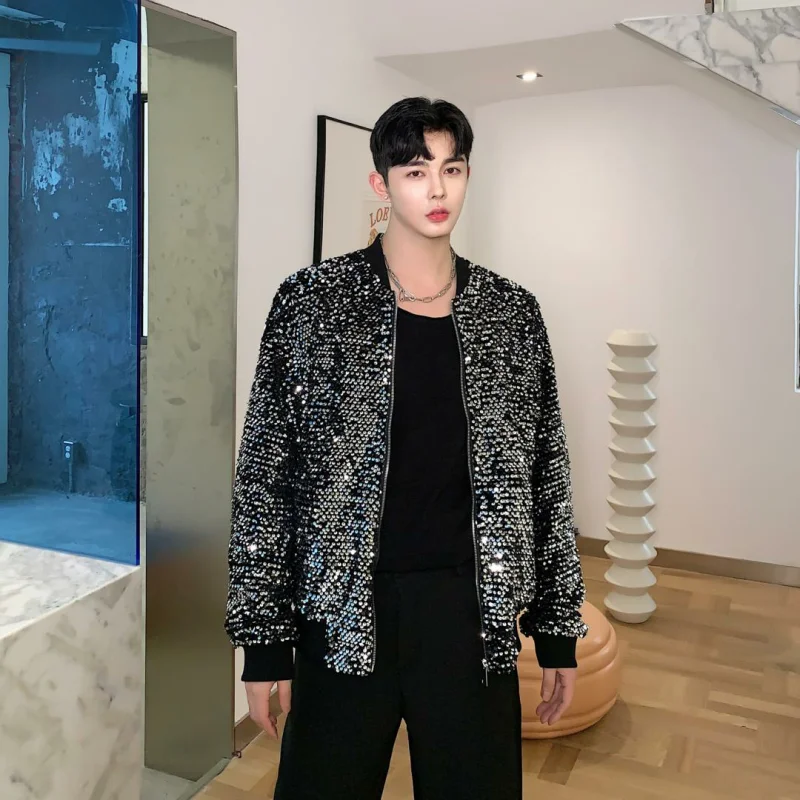 Мужская верхняя одежда осенняя блестящая свободная повседневная куртка бомбер с