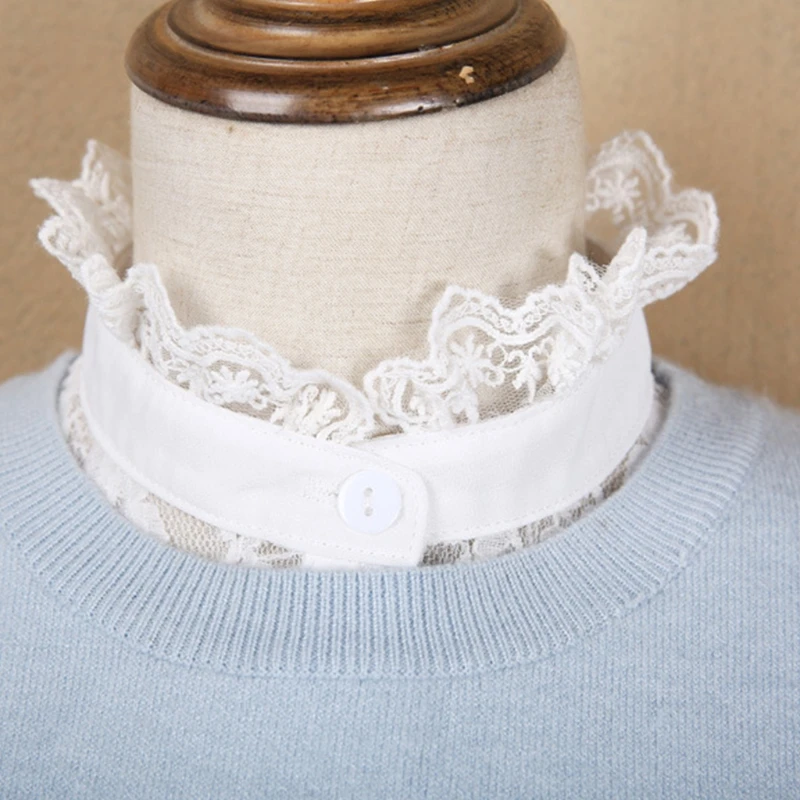 

Women Ruffles Stand False Collar Dickey Hollow Out Floral Lace Half Shirt Blouse