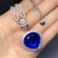fashion luxury wedding necklace jewelry 925 silver blue crystal necklace titanic heart of ocean love forever pendant necklace
