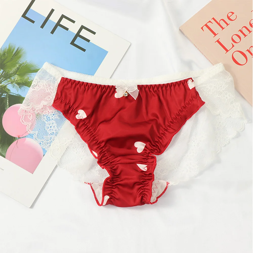 

1pc Panties for Women Lace Kawaii Sexy Lingerie Underwear Heart Print Girl Briefs Female Casual Underpants Lladies Intimates