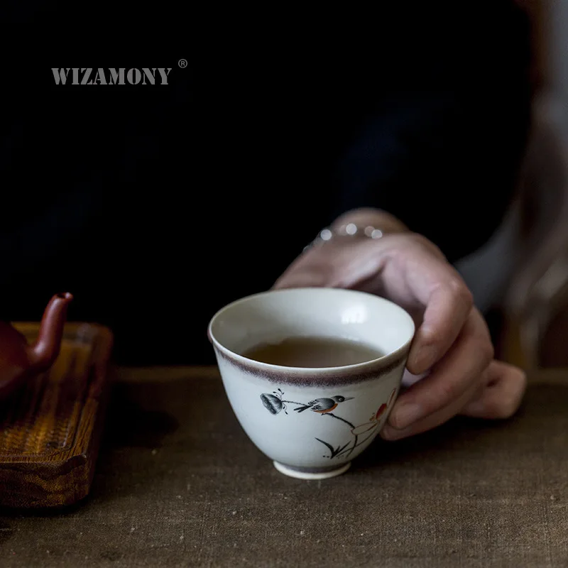 Wizamony Бытовая Керамическая чашка для чая ручной работы с одним растением серая