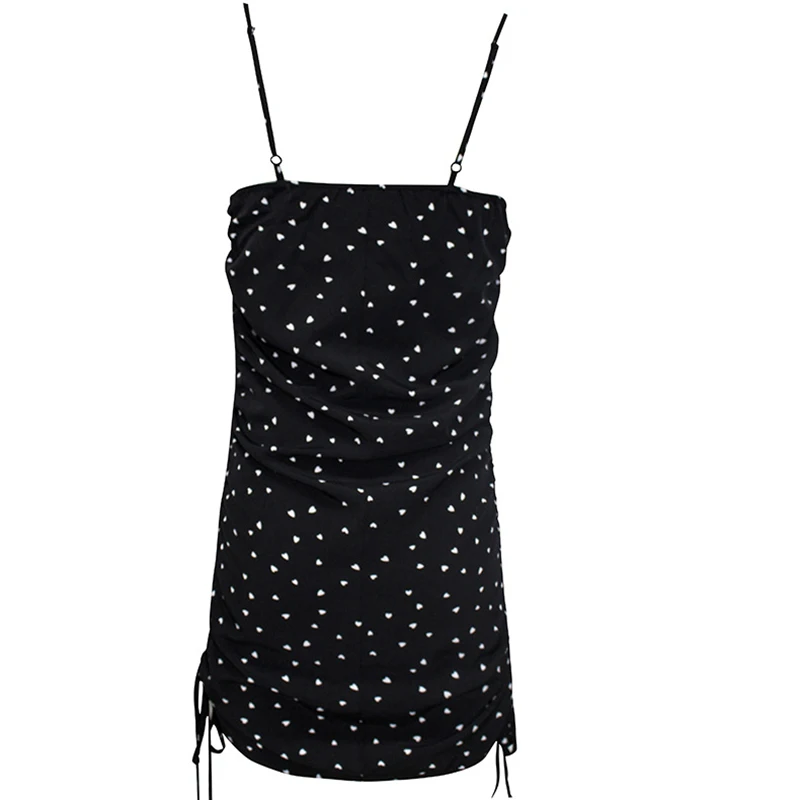 

Women's Spaghetti Strap Dress Black Polka Dot Backless Bodycon Super Mini Dress Sexy Sheath Drawstring Summer 2021 Lady Vestidos