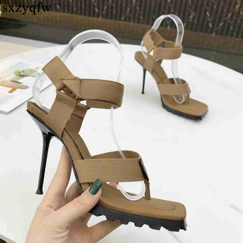 Сандалии женские на высоком каблуке дизайнерские босоножки цвета хаки с