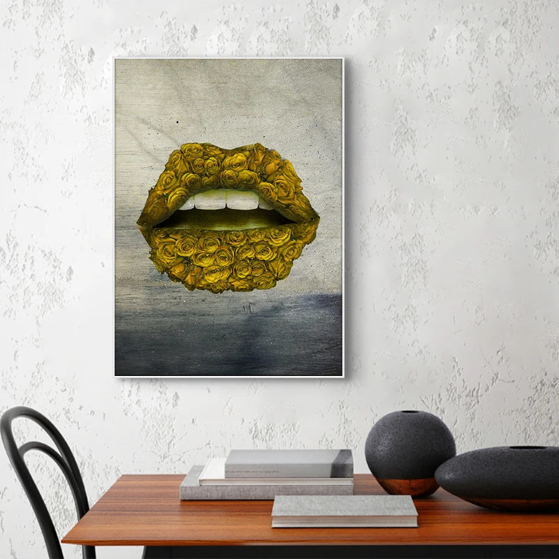 

Colorful Flower Lip Home Decor Wall Posters custom print on canvas painting Modern Etsy Dropshipping Canvas Prints Pictures Art