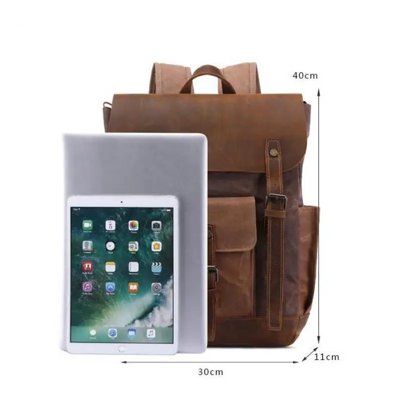 

YourSeason Retro Canvas With Crazy Horse Leather Men Large Capacity Backpack Wear Resistant Waterproof Outdoor Travel Bags Male