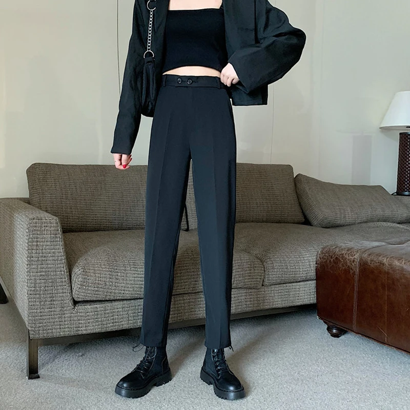 Брюки женские длинные на пуговицах с завышенной талией | Женская одежда