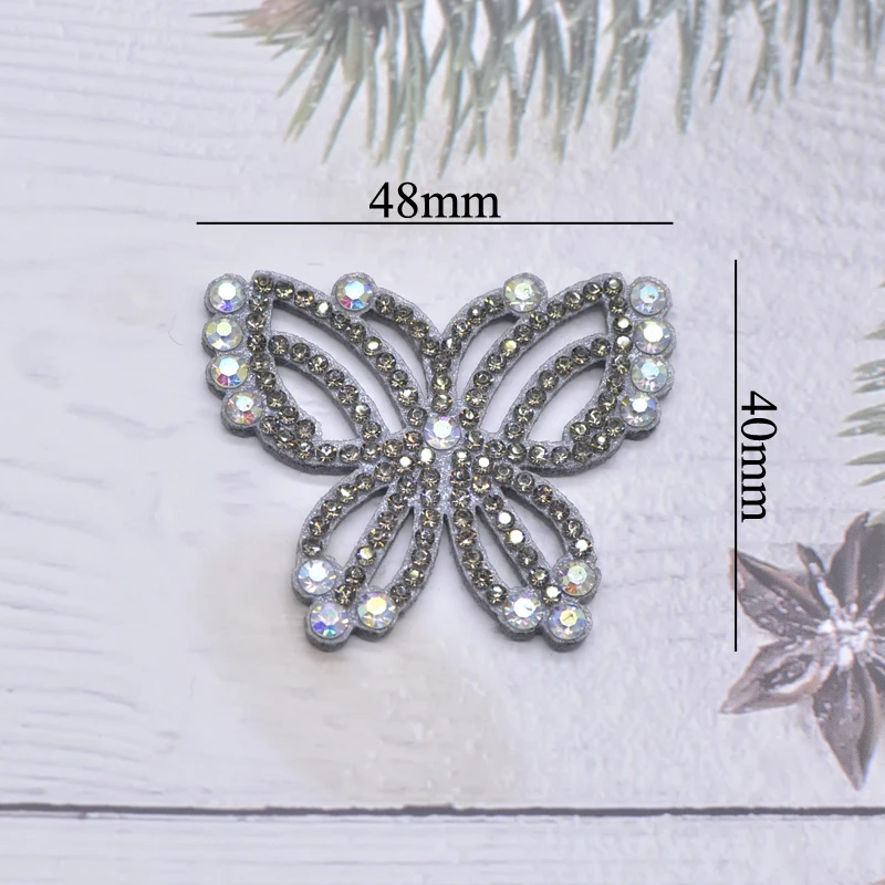 10 шт./лот парные 48*40 мм бабочка стразы аппликация на палочке аксессуар патч