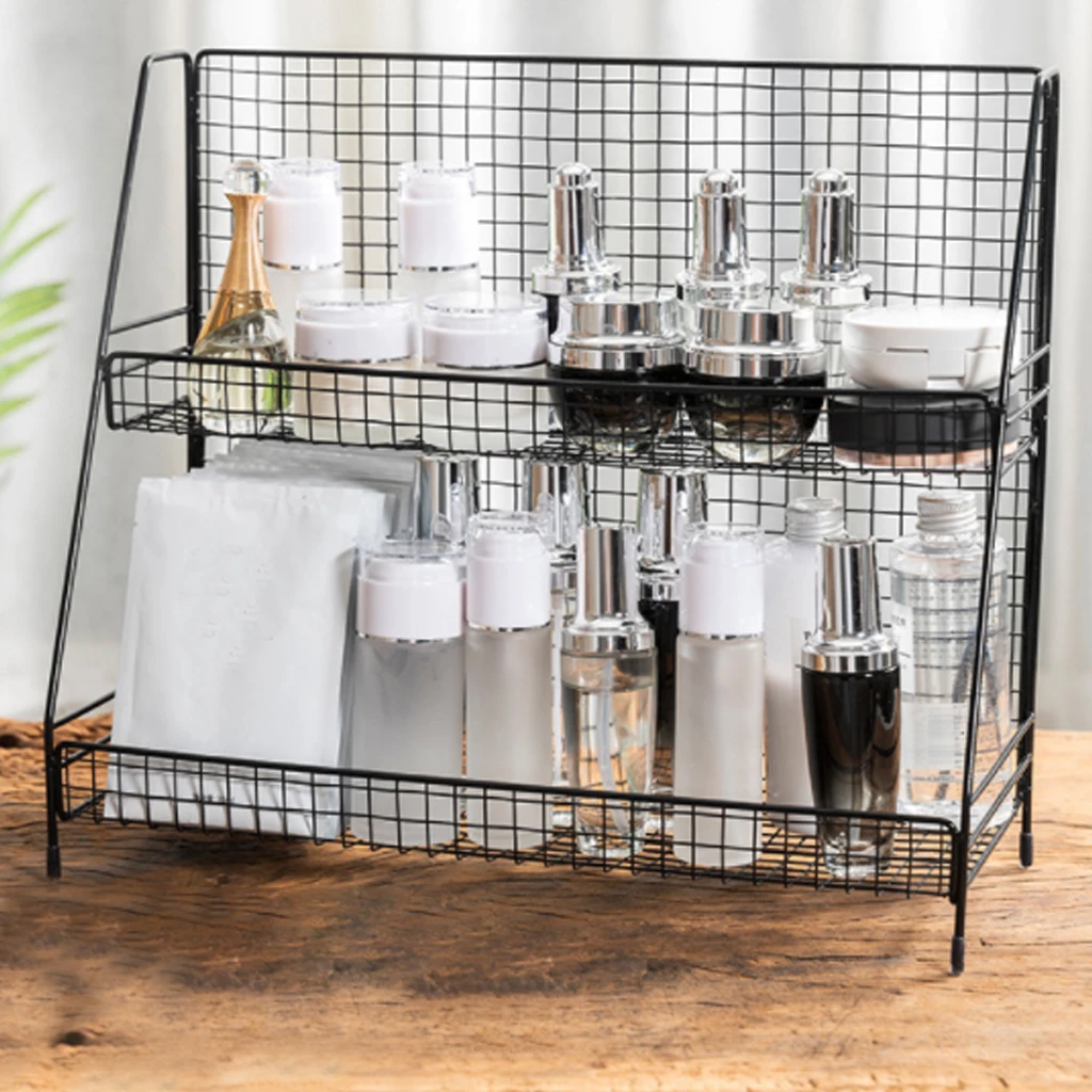 

Kitchen Storage Tool Makeup Storage Shelf Home Organizer Iron Art Multifunction 2 Layers Storage Shelf Bathroom Table Organizer