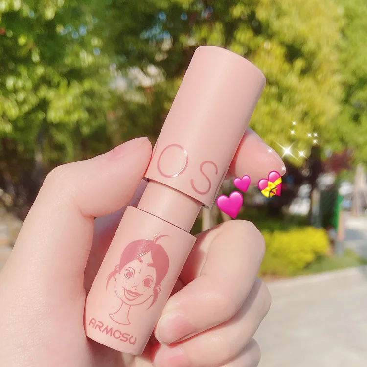 

Matte fog face girl heart mouth Red Peach Oolong white minority brand online Red