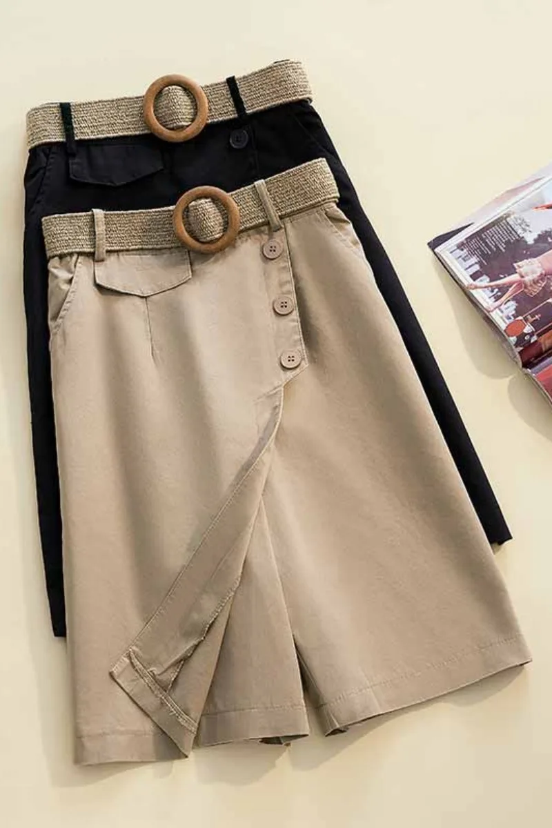 

Plus size women's 2021 summer new fat sister mm elastic waist wide-leg pants Korean casual straight five-point shorts