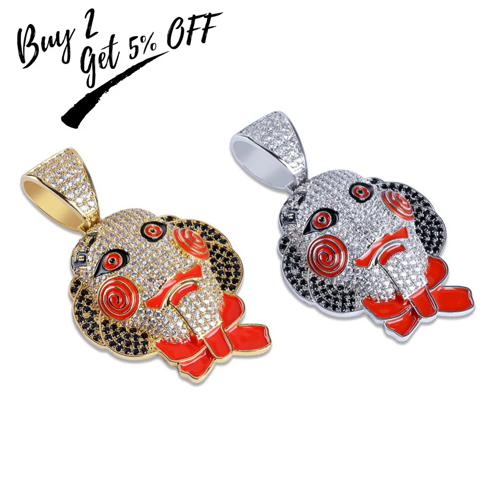 Ожерелье TOPGRILLZ с кулоном в виде клоуна 69 украшенное золотом искусственное