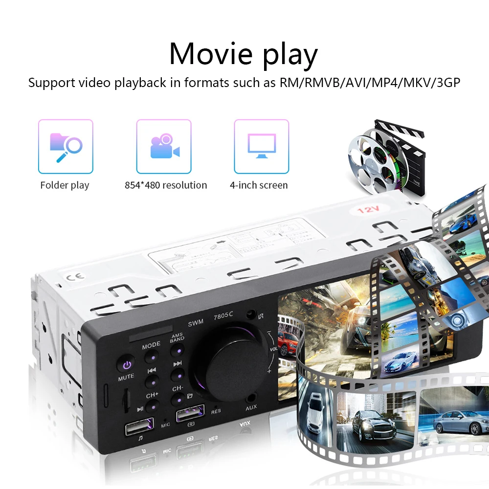 Автомагнитола 1 Din FM радио Bluetooth MP5 мультимедийный плеер 4 дюйма Авторадио TF/AUX USB 12 В