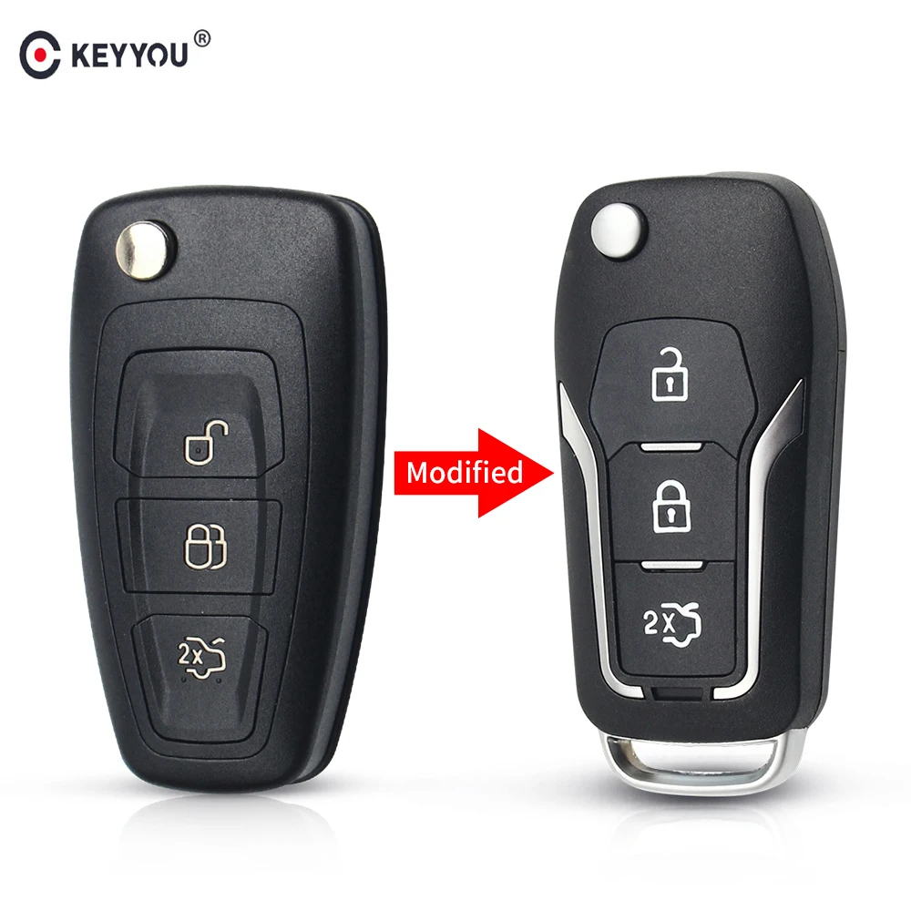 

KEYYOU 10pcs Modified Flip Folding Key Shell For Ford Focus 3 Fiesta Connect Mondeo C Max Fob Replacement Remote Smart Key Case