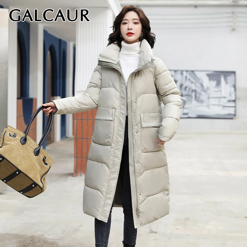 

Повседневная Свободная зимняя одежда GALCAUR для женщин, куртки на молнии с отложным воротником и длинным рукавом, корейский стиль, новинка 2021