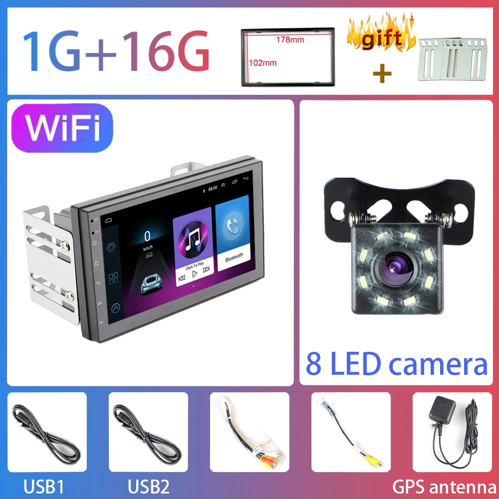 WIFI-1G-16G-8LED 2G+ 32G 2DIN Android 8,1 GO автомобильный DVD мультимедийный плеер для Volkswagen Nissan hyundai Kia Suzuki " автомобильный Радио gps навигация WiFi - Цвет: WIFI-1G-16G-8LED