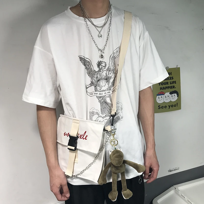 Летняя новинка, ulzzang, Harajuku, уличная, хип-хоп, на цепочке, Холщовая Сумка, женская, модная, простая, на молнии, повседневная, женская сумка-мессенджер