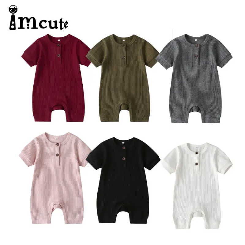 Детский однотонный комбинезон с коротким рукавом на лето| |