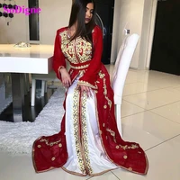 mermaid algerian evening dress velvet long sleeve outfit applique lace caftan moroccan prom gowns muslim formal party dress