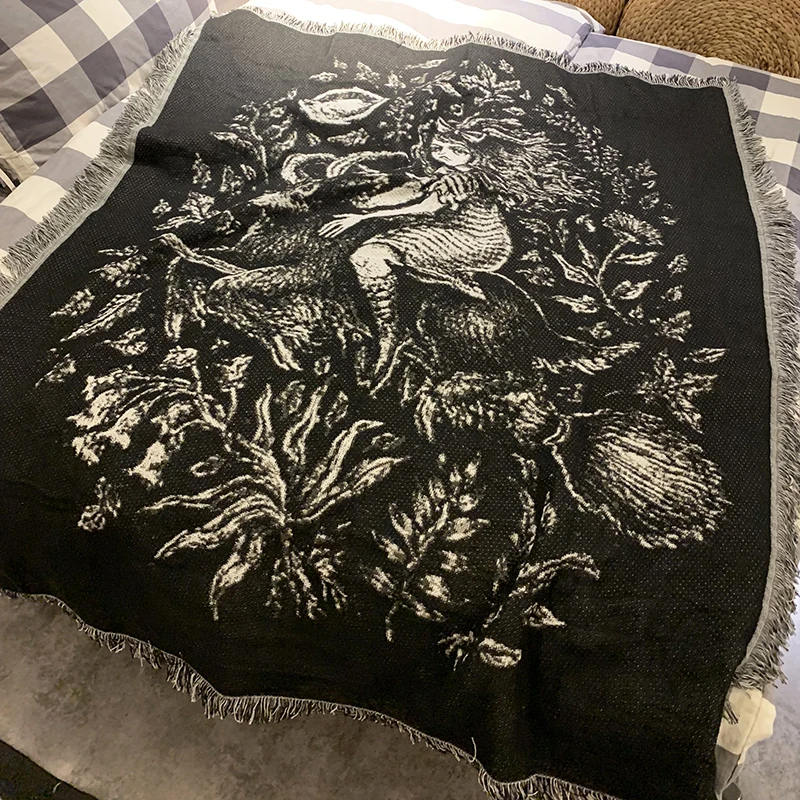 Witch Black Sofa Throw Blanket Knitted Chair Cover Couch Carpet Cotton Travel Bedding Tapestry Beach on - Покрывало для дивана Witch Black, вязаное, на стул, с чехлом, для дивана, хлопковое, для путешествий, постельные принадлежности, тапестрия, для пляжа
