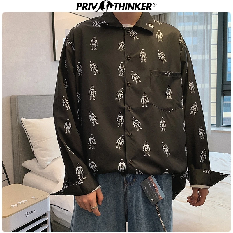 Мужская Повседневная Блузка Privathinker белая Свободная рубашка с принтом в