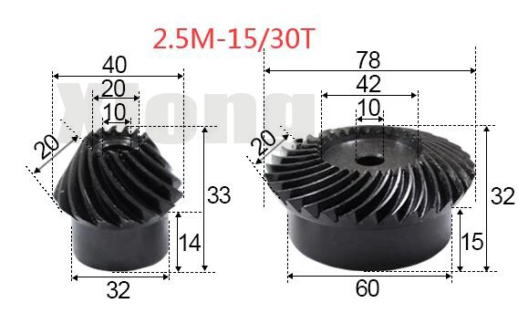 

2.5M-15 / 30Teeths 1: 2 Ration Precision Spiral Bevel Gear Spiral Bevel Gear 0.9g