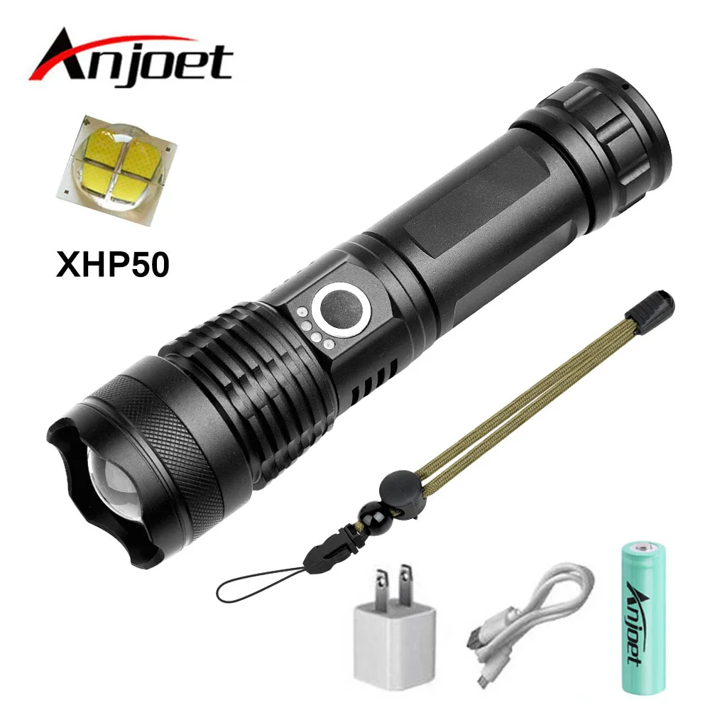 Фонарик Anjoet xhp50 светодиодный тактический аккумуляторный 5 режимов 18650 или 26650