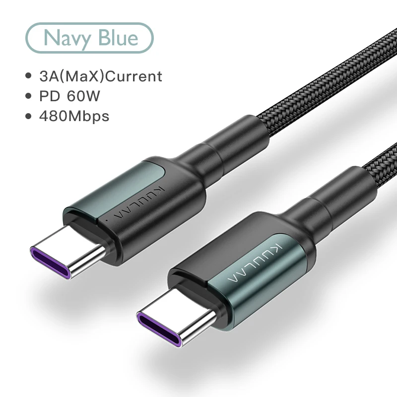 Navy Blue KUULAA usb type-C-USB C кабель для Xiaomi Mi 8 9 60 Вт PD QC 4,0 USBC Быстрая зарядка USB-C для Macbook samsung Galaxy S10 S9 type-C - Цвет: Navy Blue