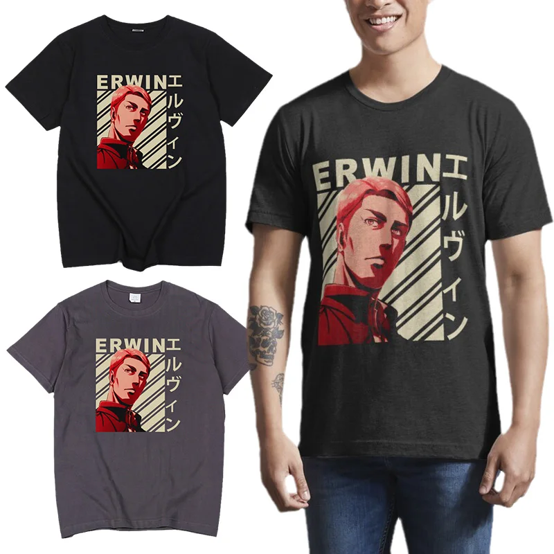 

Attack on Titan Anime Tshirt Erwin Smith Cartoon Print Tee Summer Men Cotton Short-sleev Breathable Oversized Hombre Camisetas