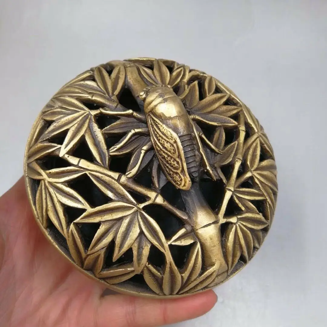 Изысканная китайская старая медная ручная работа бамбуковая Цикада украшение