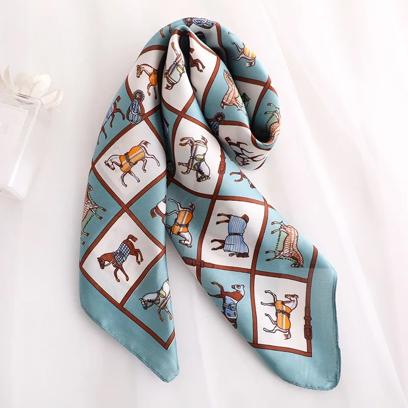 

Fashion Silk Satin Women Neck Scarf For Hair Small Shawls Printed Kerchief Bag Scarves Female 70cm Square Head Scarfs For Ladies