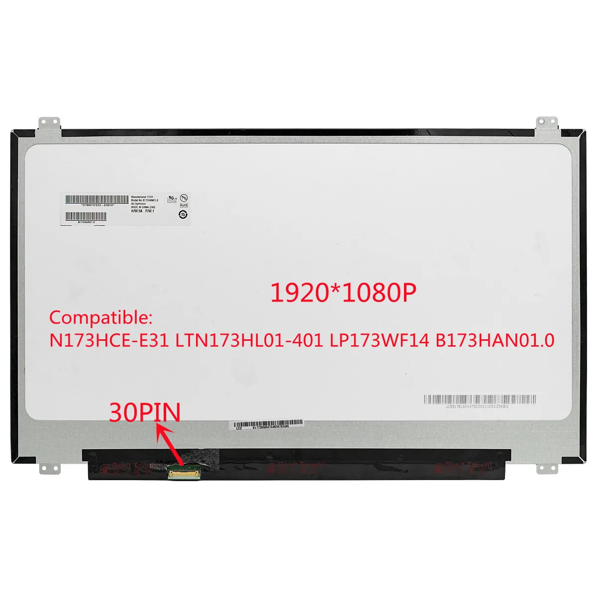 

17.3 Inch Laptop Lcd-scherm, LP173WF4-SPF1, N173HCE-E31, B173HAN01.0, Fhd, 1920X1080, Edp