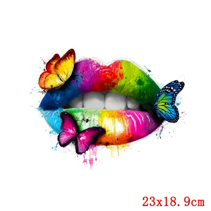 

Sexy Lips Thermo-sticker On Clothes Butterfly Girl Applique Iron On Transfer For Clothing Flower Patch Fashion Women Stripe DIY