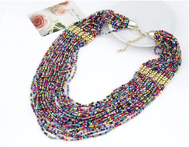 Женское винтажное многослойное ожерелье с маленькими бусинами Массивное