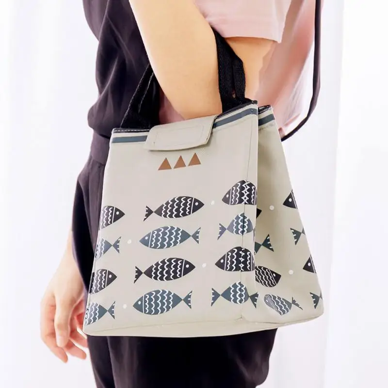 

Portable Food Pouch Lunch Bag Container Handbag Little Fish Pattern Tote Waterproof Lunch Bag Widened Magic Sticker