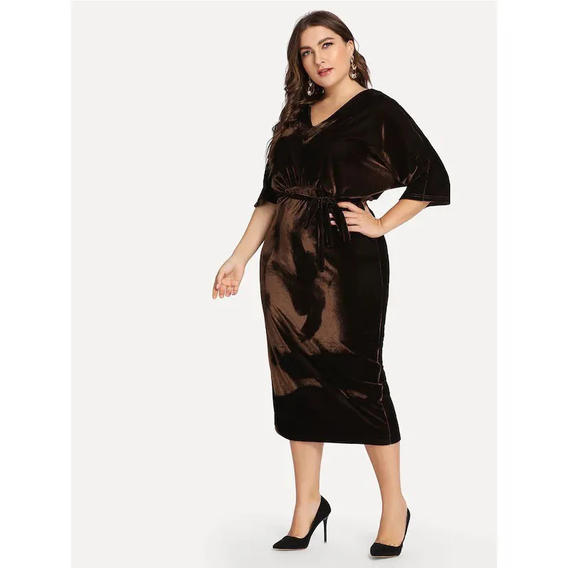 2019 зимнее бархатное женское платье размера плюс большие размеры v-образный вырез